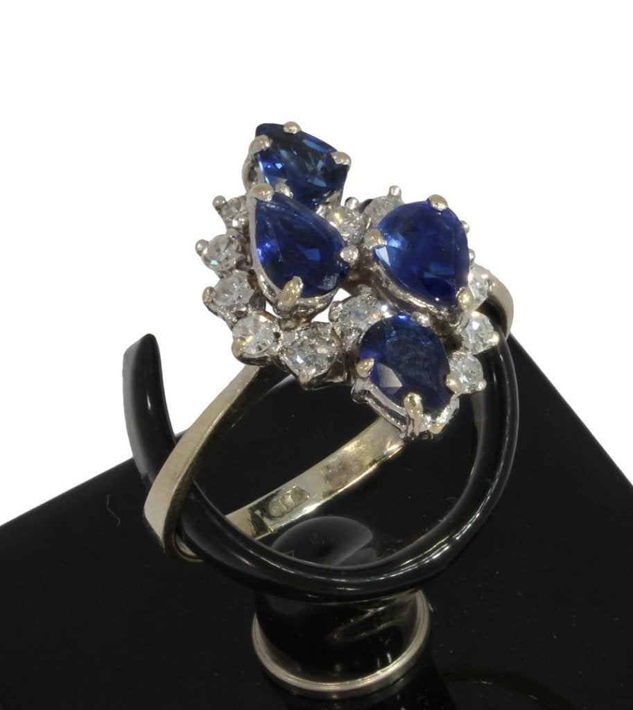Diamant saffieren bloem ring 14k goud briljant luxe dames, Voordeelsieraden, Verzenden, 19 tot 20, Zo goed als nieuw