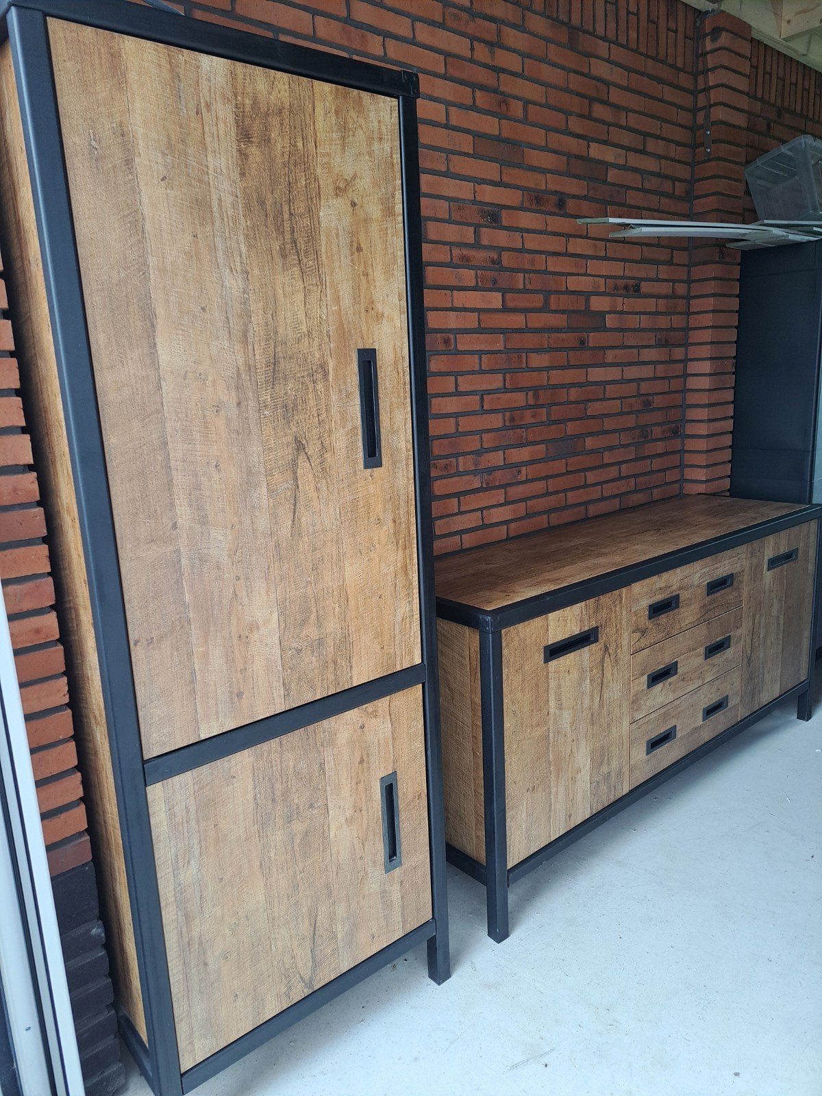 Industriële kasten set - Hout en Metaal, Zo goed als nieuw, 25 tot 50 cm, Ophalen, Overige houtsoorten