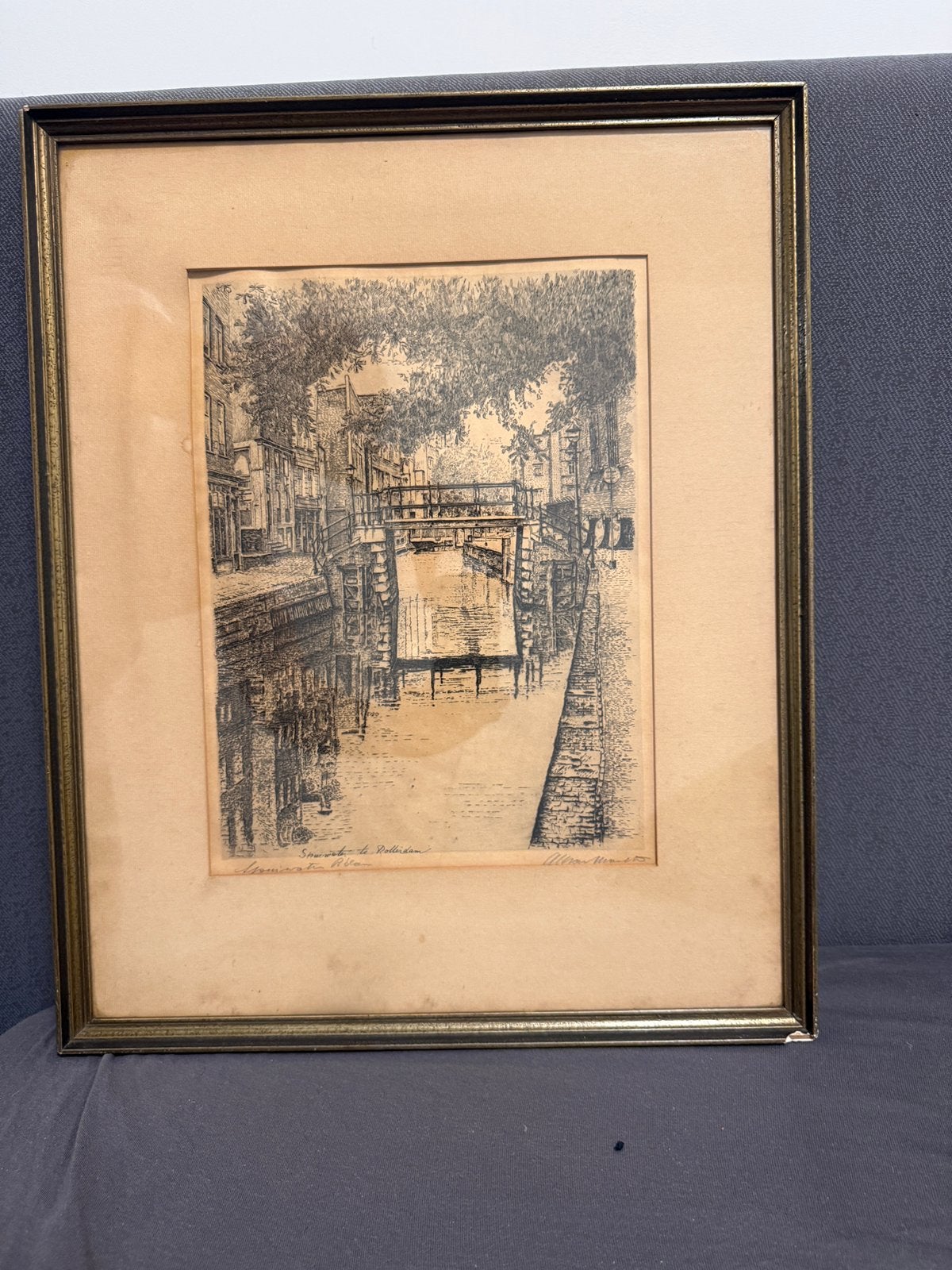 Originele ets “Spuiwater te Rotterdam”, Antiek en Kunst, Ophalen, Ets