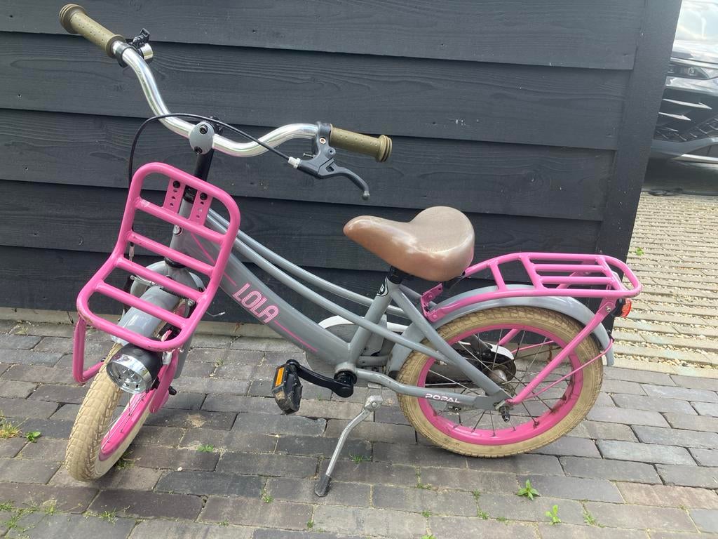 Popal Lola kinderfiets 16 inch - Grijs/Roze, Ophalen, Gebruikt, Terugtraprem, 16 tot 20 inch