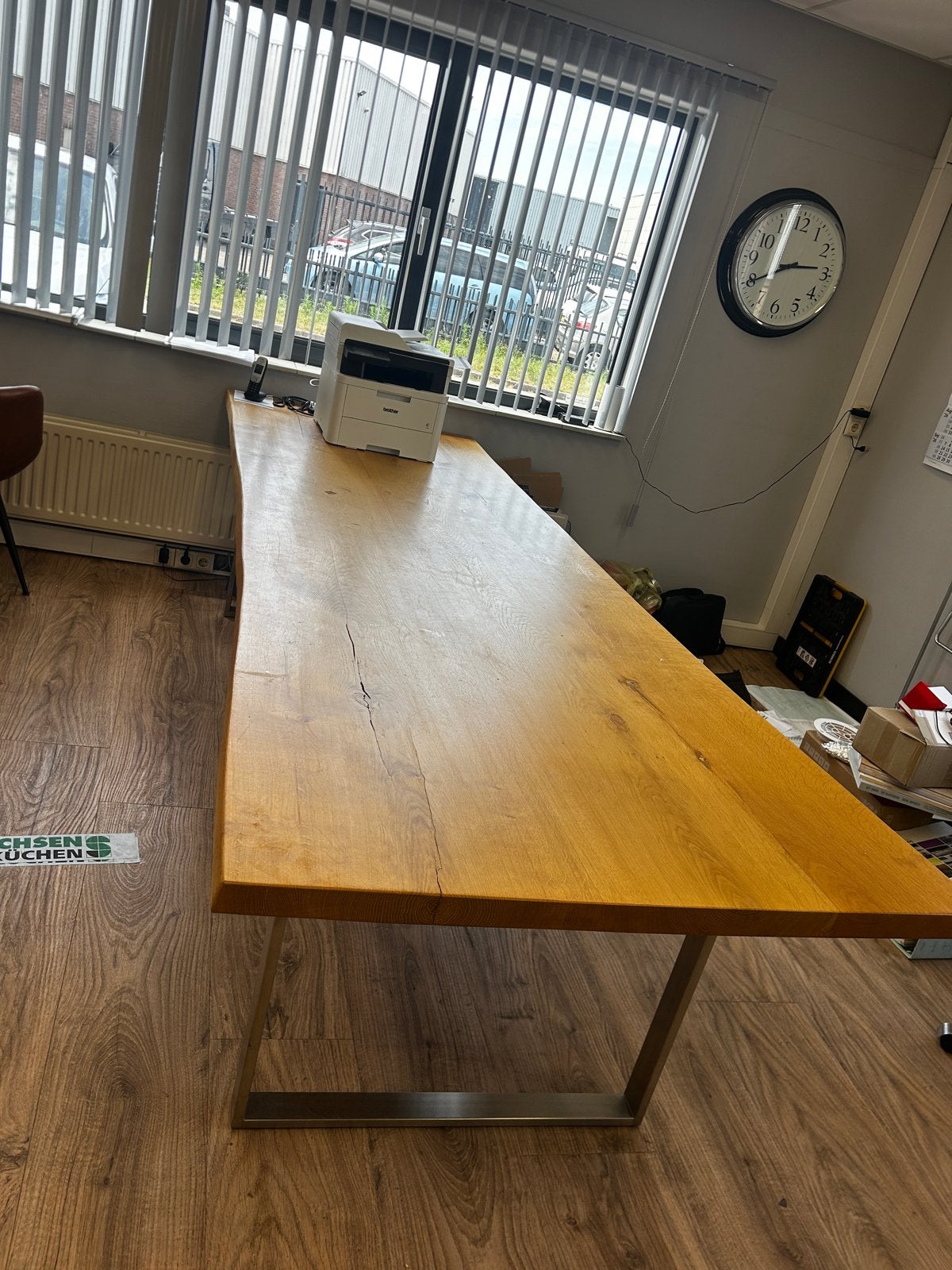 Stoere massief eiken tafel met boomstam randen 300x110cm, Ophalen, 100 tot 150 cm, Eikenhout, 200 cm of meer