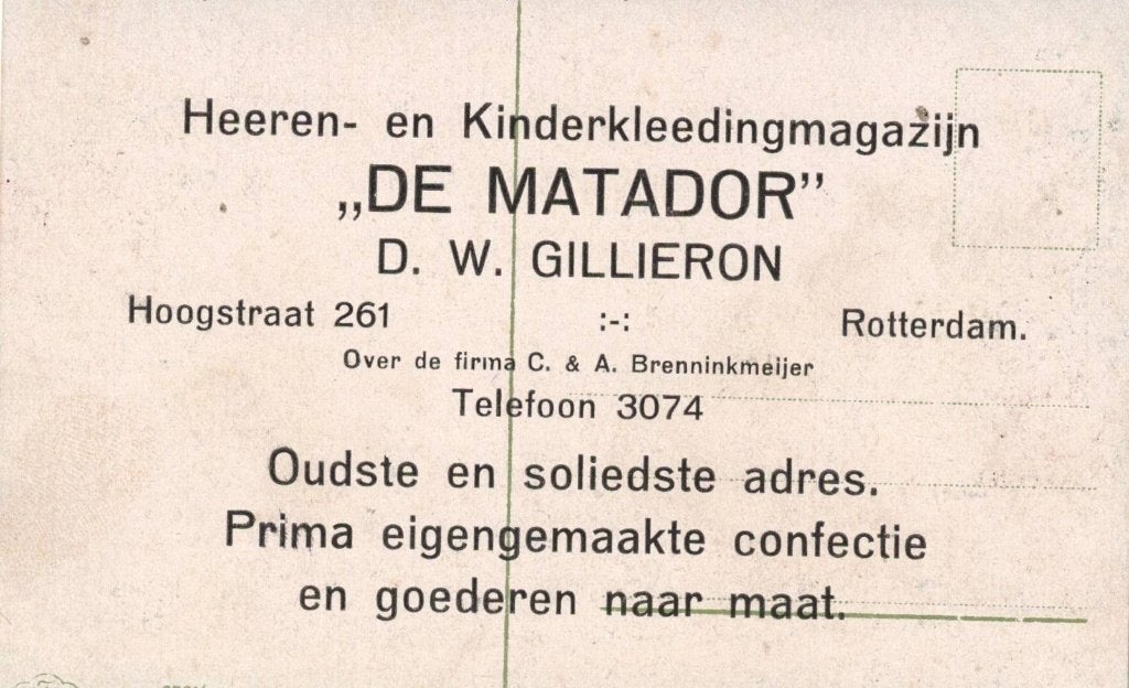 Rotterdam. De Matador Reclamekaart, Verzamelen, Ophalen of Verzenden, 1920 tot 1940, Ongelopen, Ambachten of Beroep