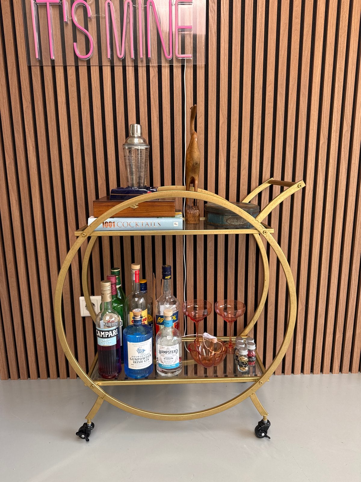 Gouden serveerwagen / bar cart - Modern design, Ophalen, Zo goed als nieuw, Goud, Metaal
