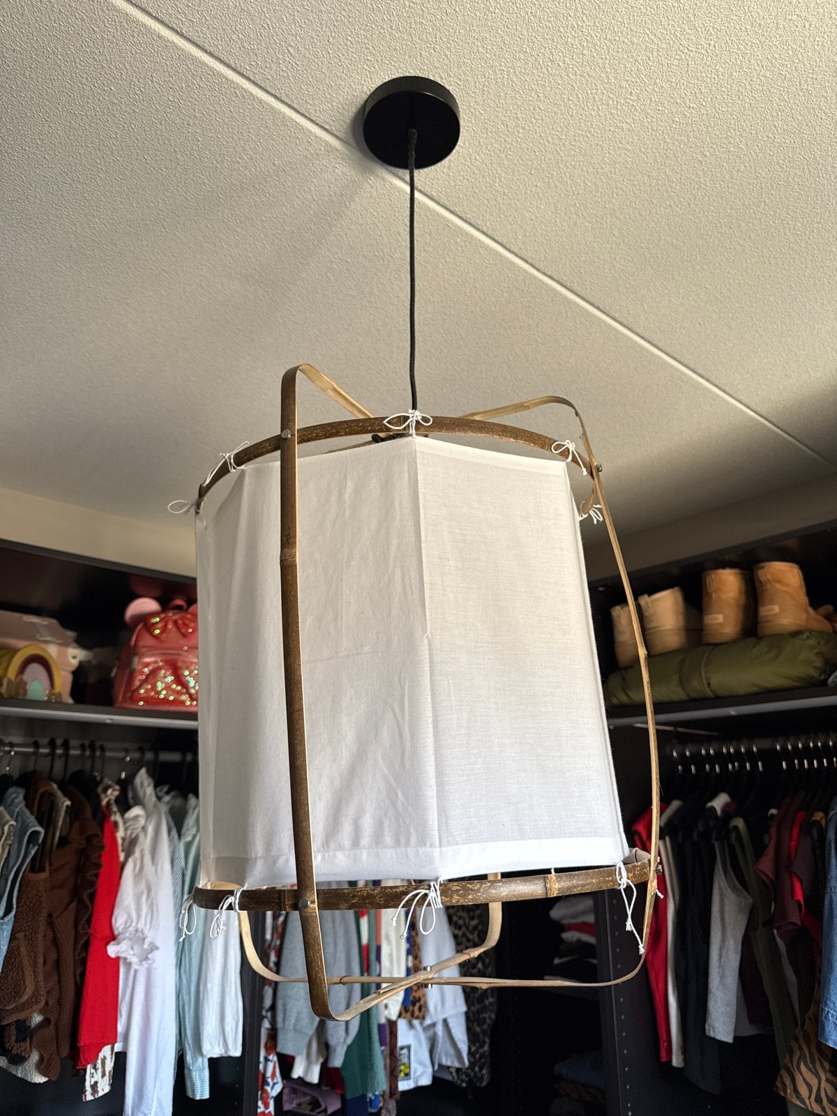 Ay Illuminate Hanglamp bamboe en stof - Boheemse stijl, Huis en Inrichting, Ophalen of Verzenden, Zo goed als nieuw, Natuurlijk materiaal