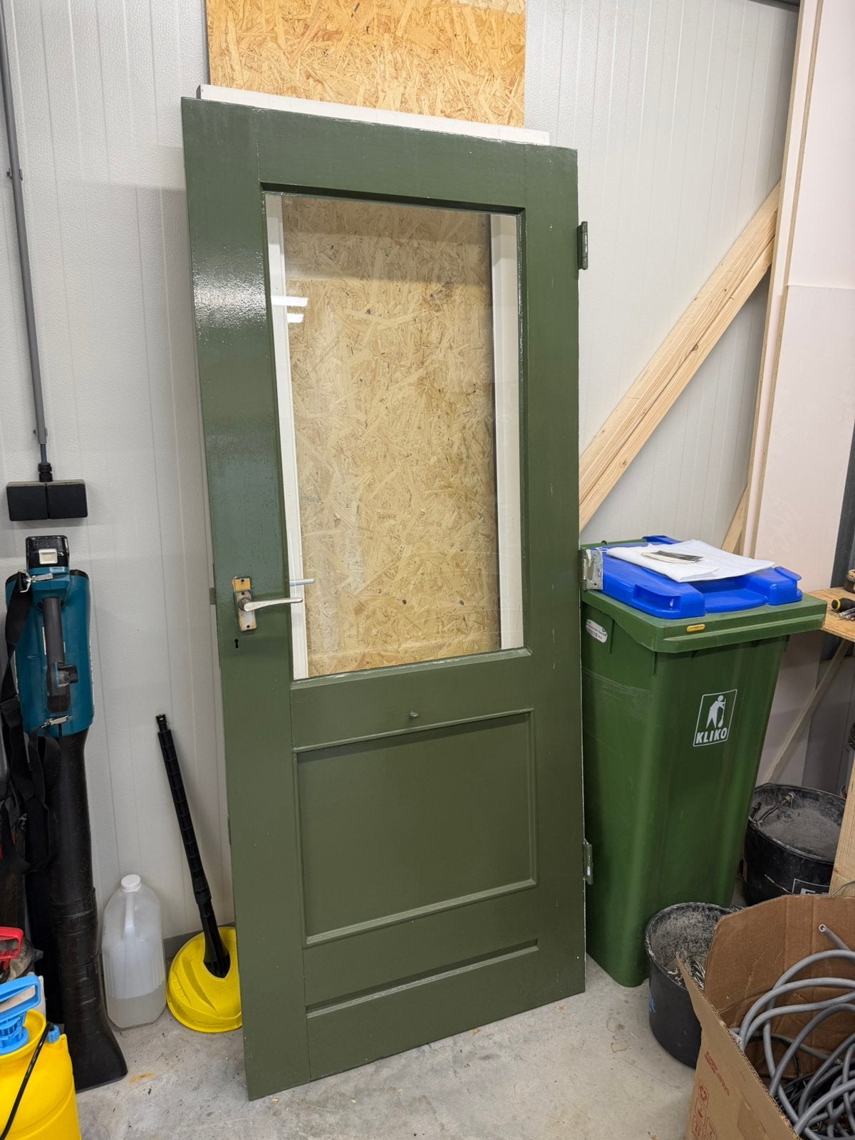 2 Buitendeuren met Enkelglas - Wit/Groen, Doe-het-zelf en Verbouw, Deuren en Horren, Ophalen, Gebruikt, 80 tot 100 cm, Buitendeur