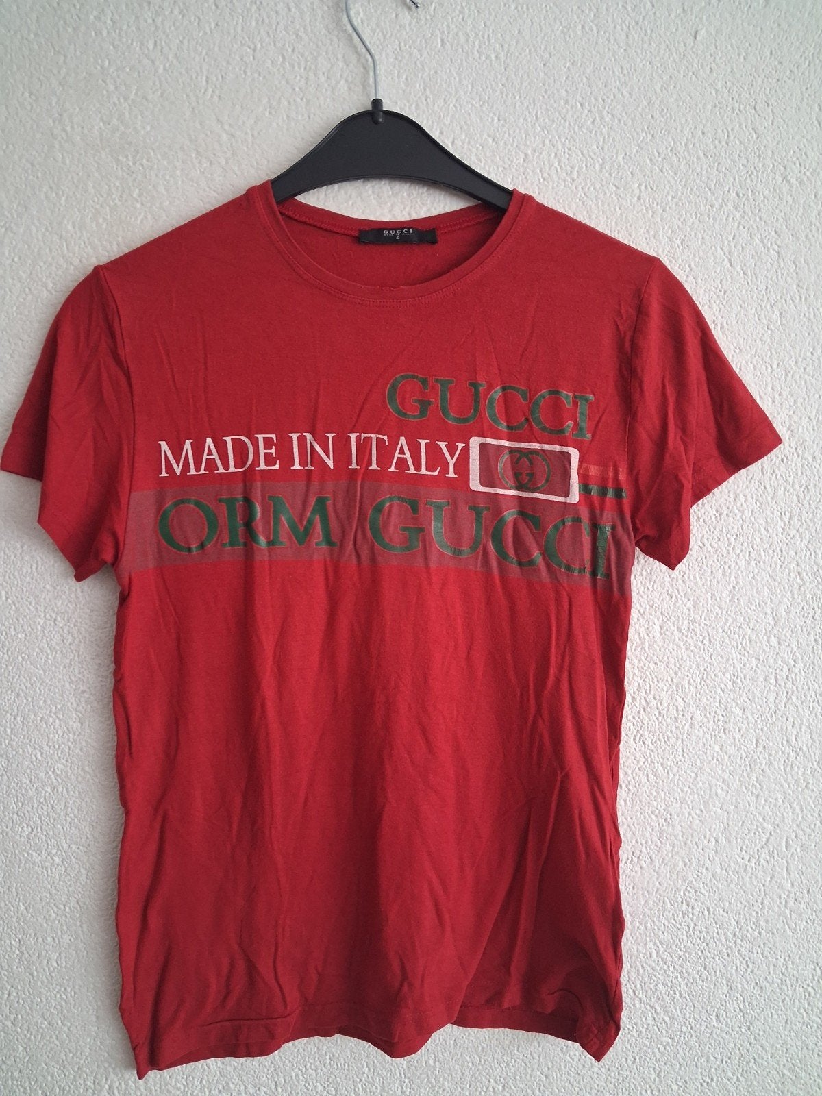 Gucci T-shirt rood "Made in Italy" - Maat S, Ophalen of Verzenden