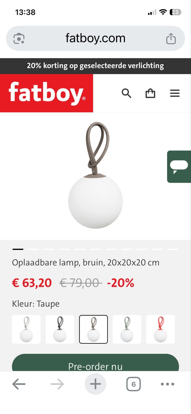 2 Fatboy Bolleke Oplaadbare Lamp - Taupe, Ophalen, Gebruikt, Kunststof, Dimbaar