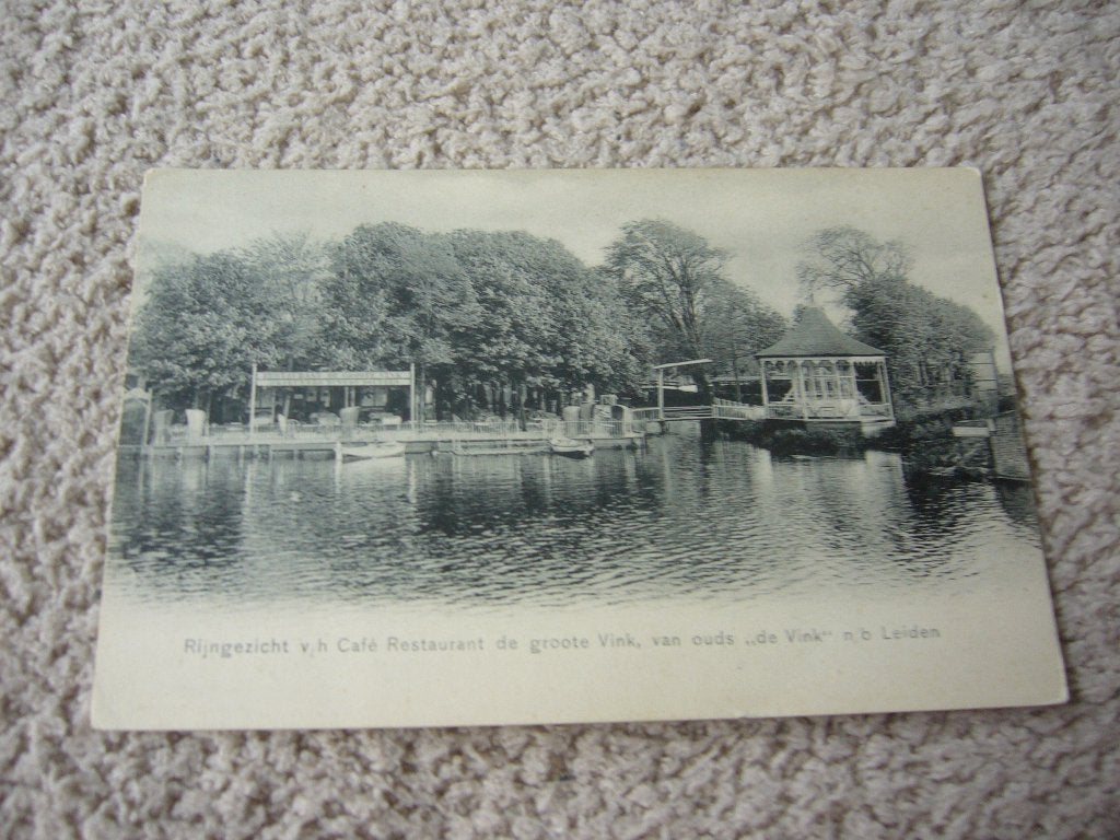 LEIDEN =  RIJNGEZICHT V.H CAFE REST. DE GROOTE VINK, Verzamelen, Ophalen of Verzenden, Voor 1920, Ongelopen, Zuid-Holland