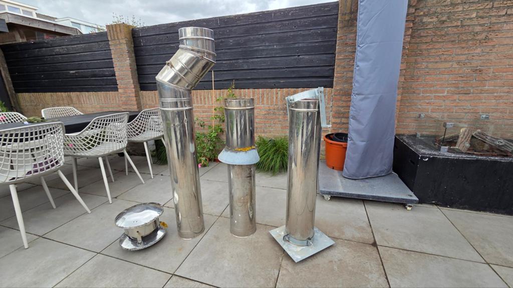 3 meter RVS dubbelwandige kachelpijpen (+ s-bocht en dakje), Huis en Inrichting, Kachels, Ophalen, Hout, Inbouw, Houtkachel