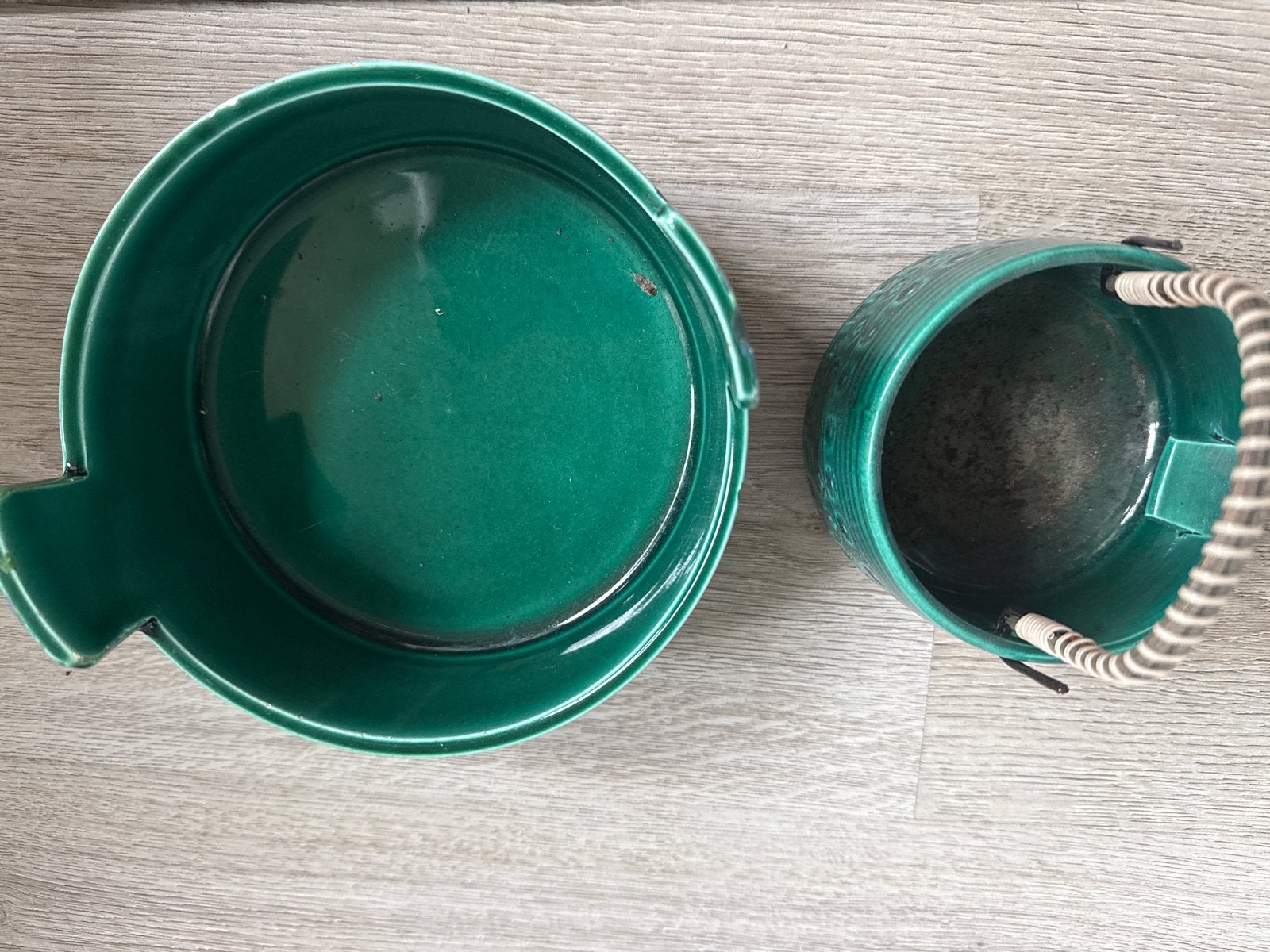 Vintage Groene Keramische Bloempotten Set, Ophalen of Verzenden