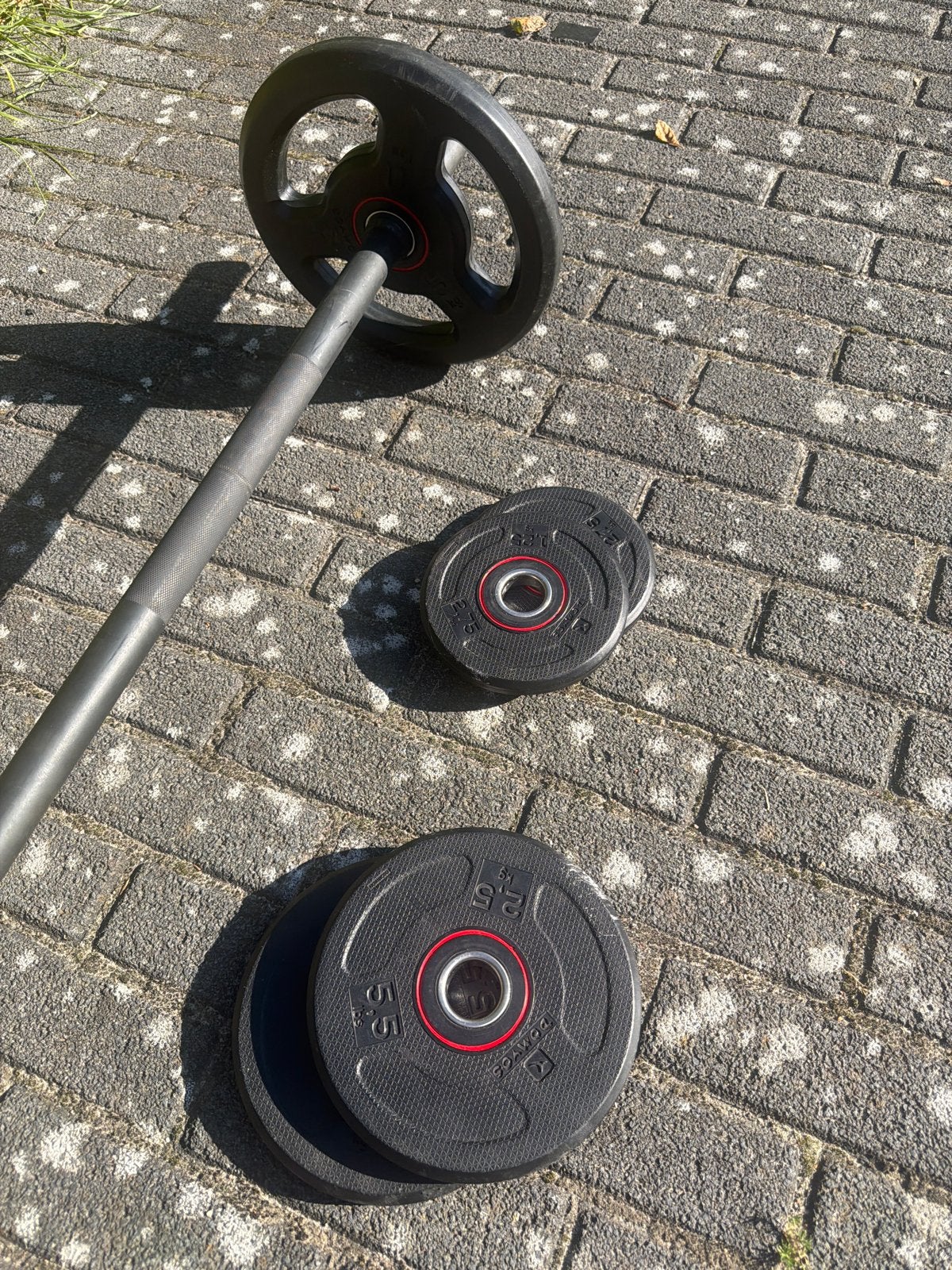 Domyos Halterset met schijven (5kg, 2.5kg, 1.25kg), Ophalen of Verzenden, Gebruikt, Armen, Halterset