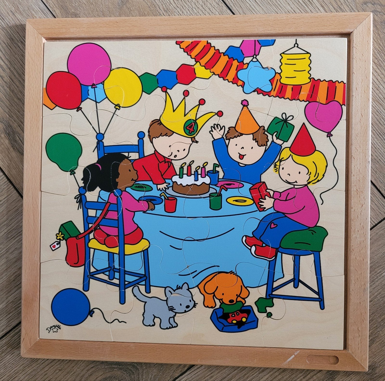 Educo houten puzzel kinderfeestje - 4 jaar, Ophalen, 10 tot 50 stukjes, Zo goed als nieuw, Van hout