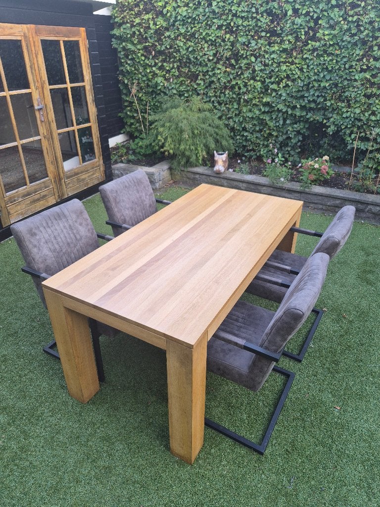 Eiken houten eettafel met 4 stoelen, Ophalen, Gebruikt, 50 tot 100 cm, 150 tot 200 cm