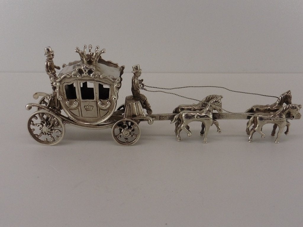Zilveren miniatuur Koets met 4 paarden                  Z148, Antiek en Kunst, Ophalen of Verzenden, Zilver