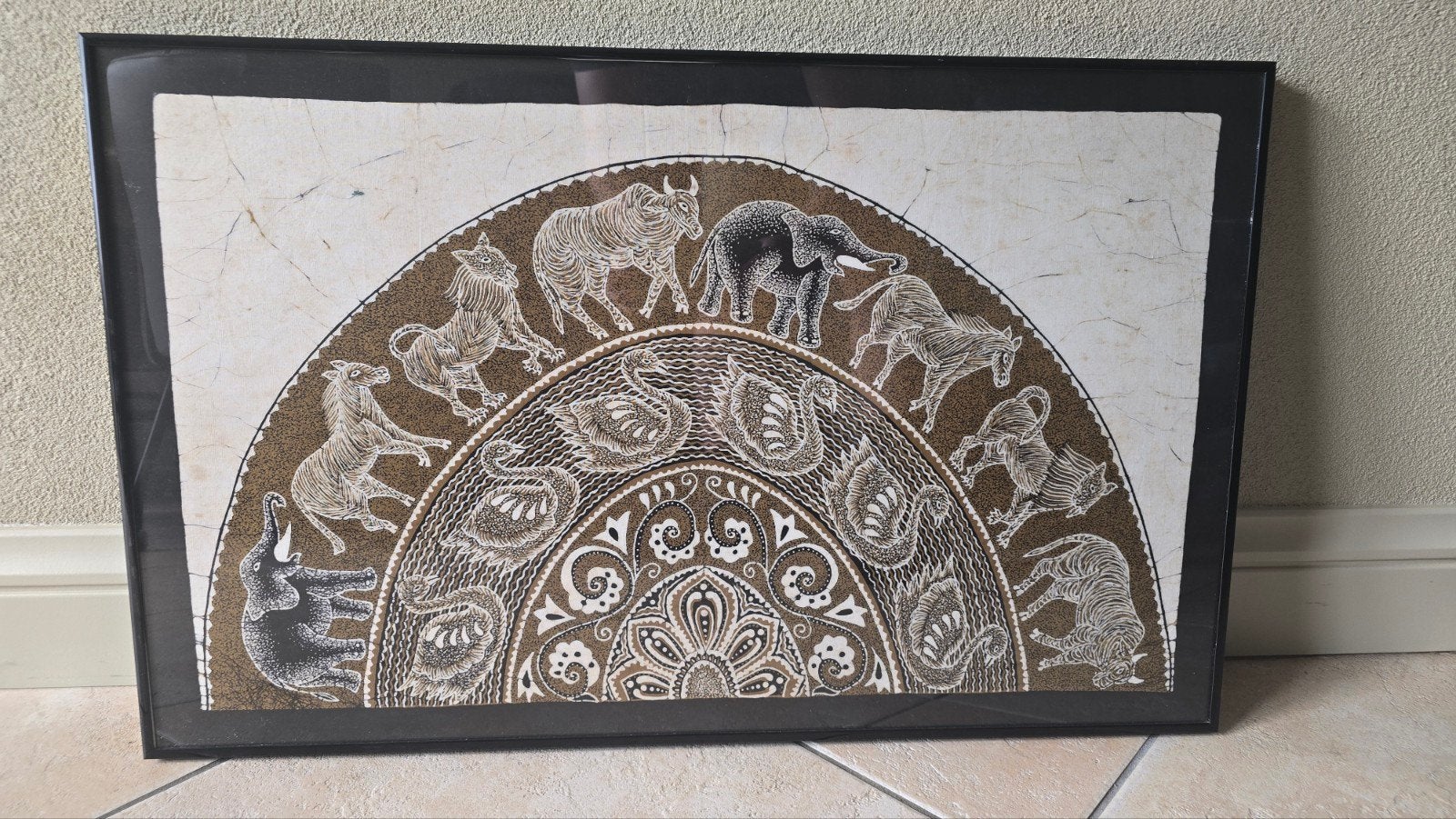 Batik kunstwerk uit Sri Lanka, Antiek en Kunst, Overige herkomsten, Ophalen, Wanddecoratie, Ingelijst