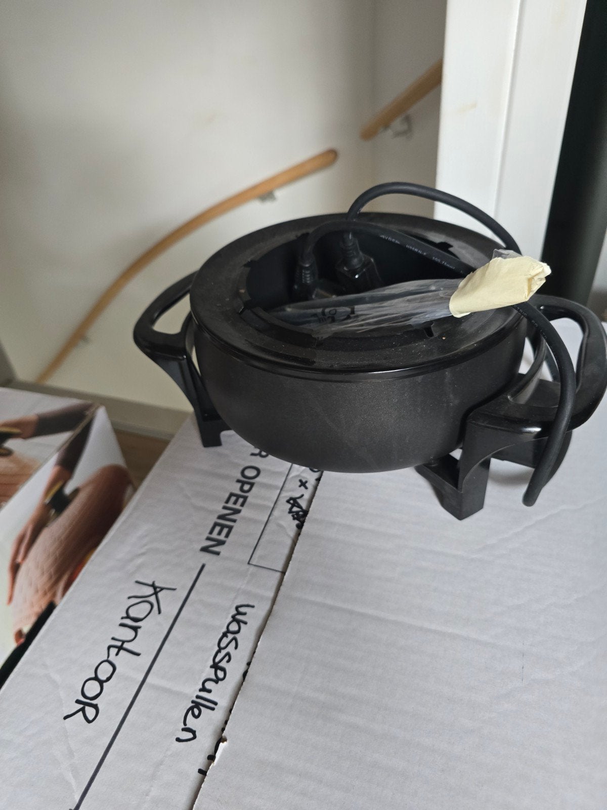 Zwarte elektrische fonduepan met handvatten, Witgoed en Apparatuur, Onderdelen en Toebehoren, Gebruikt, Ophalen