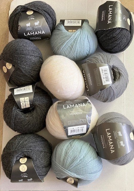 11 Lamana Modena assorti, blauw, grijs, lichtgrijs en wit, Ophalen of Verzenden, Nieuw, Haken, Wol of Garen