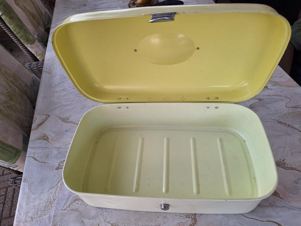 Vintage Brabantia broodtrommel - Crème/Geel, Antiek en Kunst, Antiek | Emaille, Ophalen