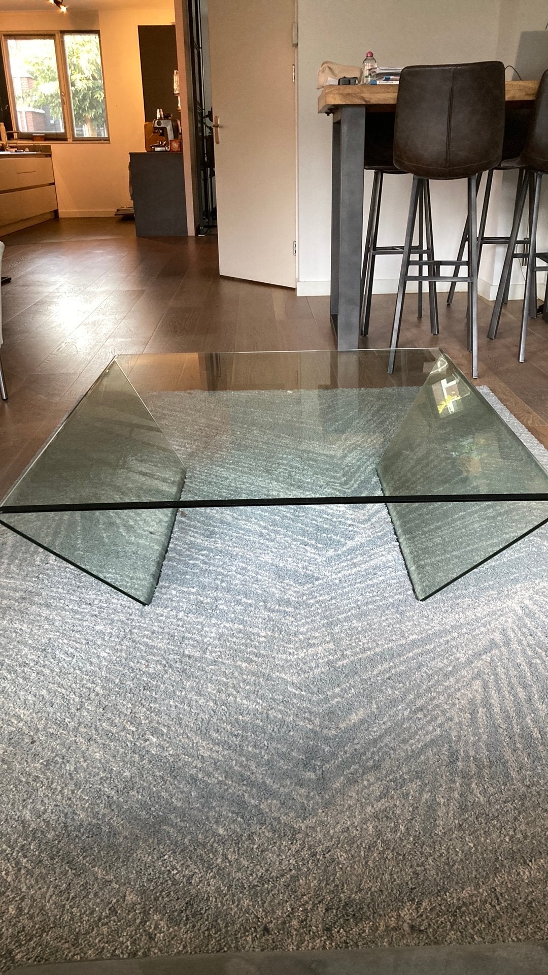Glazen salontafel, Ophalen, 100 tot 150 cm, Vierkant, 50 tot 100 cm