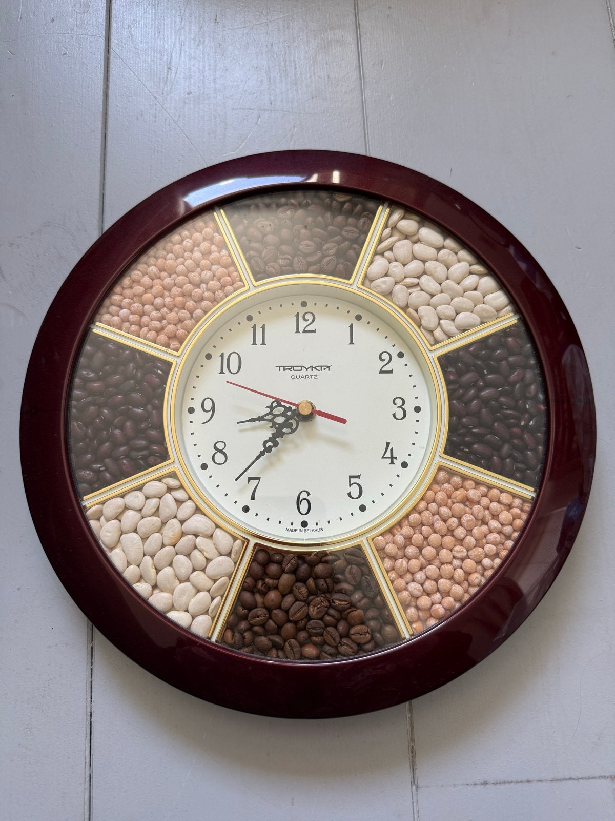 Wandklok met koffie/bonen/vruchten decoratie, Ø 29 cm, Bruin, Landelijk, Analoog, Werkt op batterijen