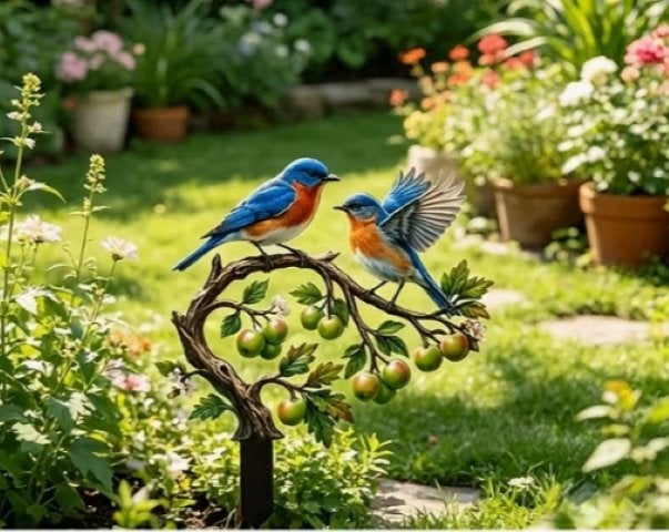 Tuinsteker 2 Vogeltjes op pin metaal, Tuin en Terras, Ophalen of Verzenden, Nieuw