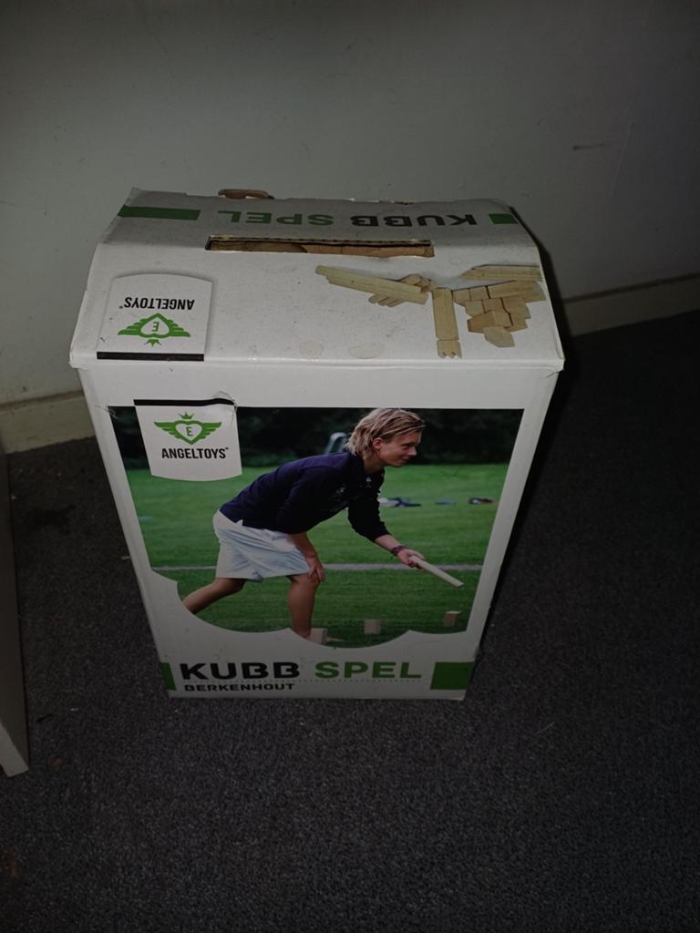 Kubb Spel Berkenhout - Angeltoys, Gebruikt, Vijf spelers of meer, Ophalen of Verzenden, Angeltoys