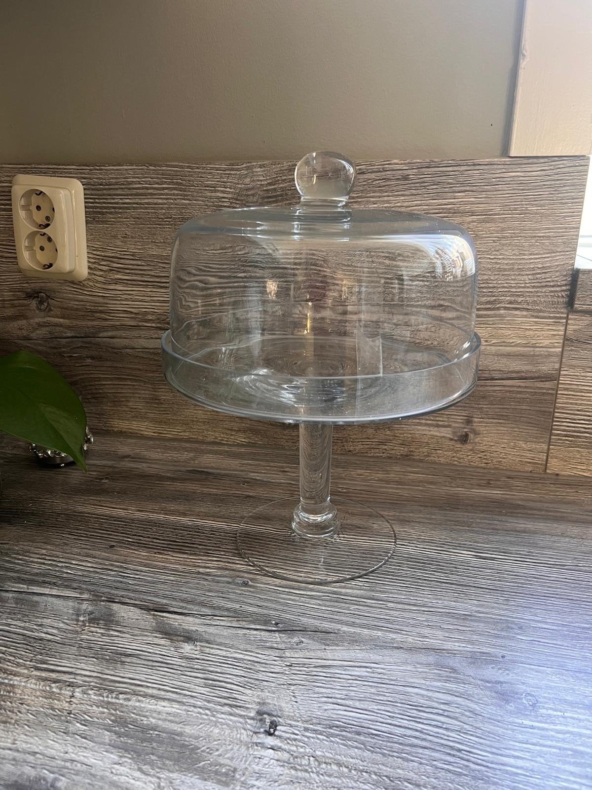 Glazen stolp op voet mooi serveren voor taart, kaas of gebak, Glas, Ophalen of Verzenden, Zo goed als nieuw, Met deksel