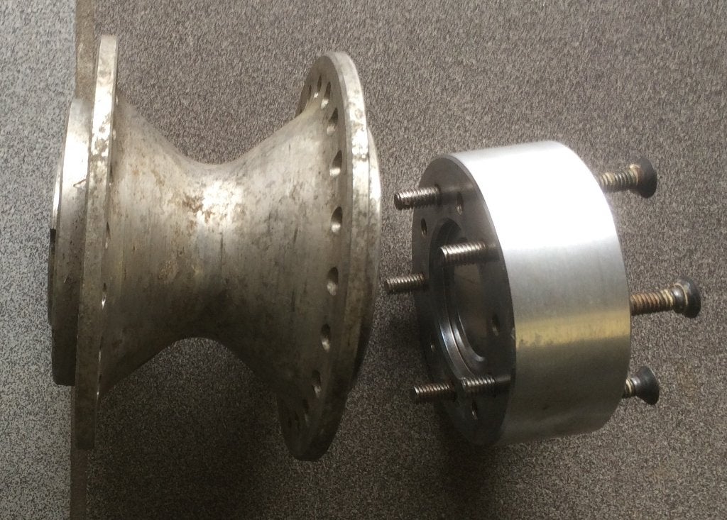 Harley shovelhead JOJO wielnaaf dubbel remschijf en spacer, Motoren, Ophalen