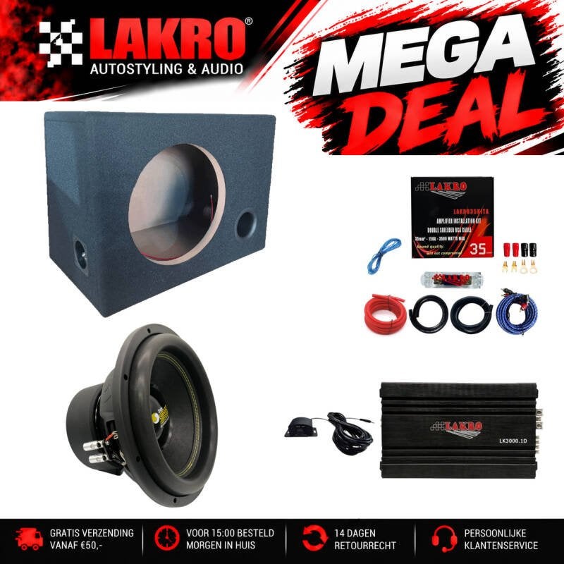 12 inch Pack 8 - LAKRO - subwooferpakket - 1300 watt RMS, Niet ingevuld, Niet ingevuld, Niet ingevuld