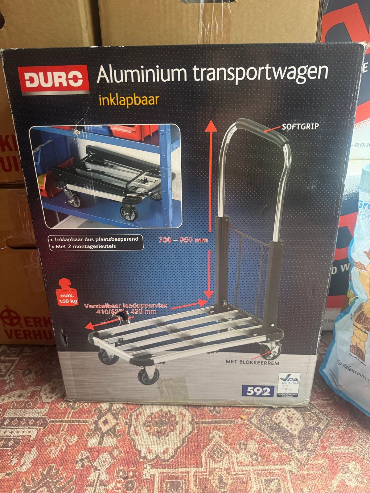 Nieuwe Duro Aluminium Inklapbare Transportwagen 150kg, Ophalen of Verzenden, Nieuw, Transportkar