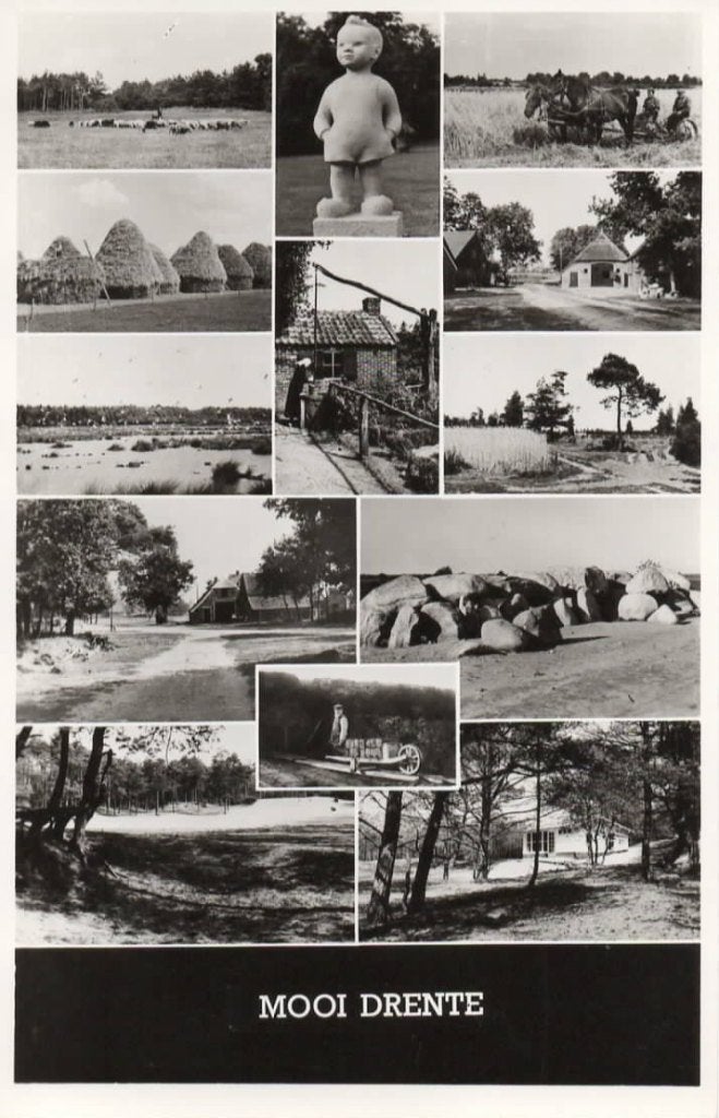 Ansichtkaart Drenthe, 13-luik, Bartje, hunebed, schapen, Ophalen of Verzenden, 1960 tot 1980, Ongelopen, Drenthe