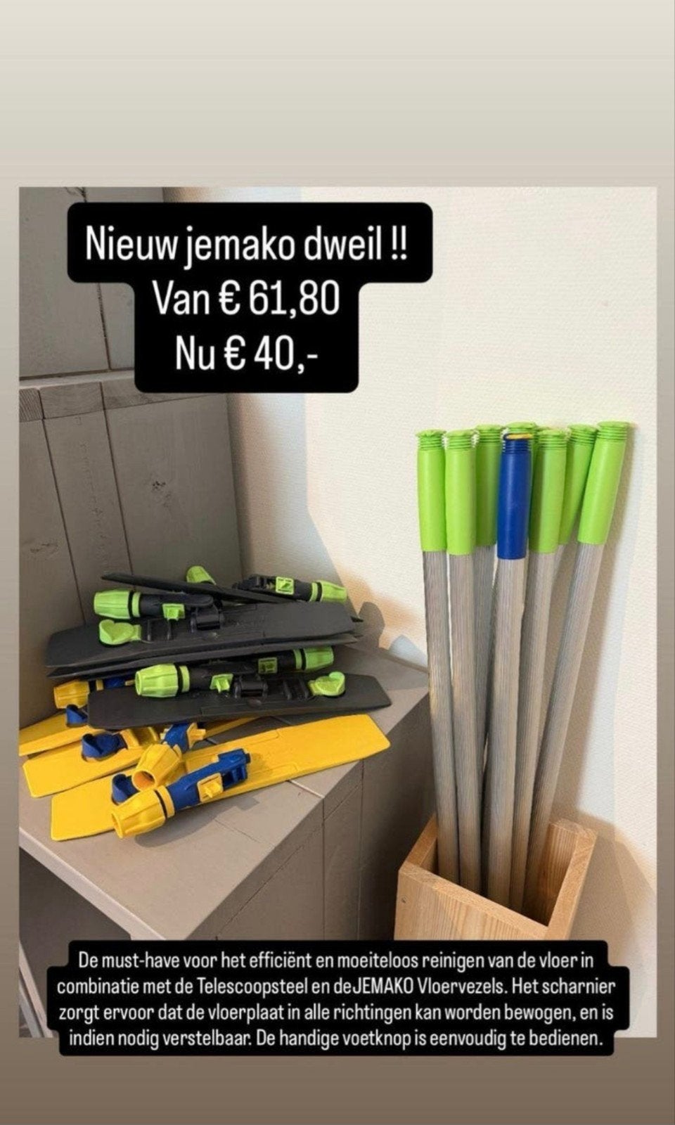 Nieuwe JEMAKO Dweil met Telescoopsteel en Vloervezels, Huis en Inrichting, Ophalen of Verzenden, Mop of Dweil