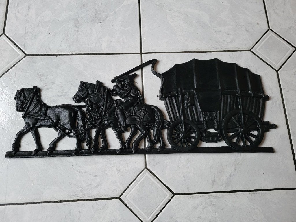 Gietijzeren wanddecoratie "de koetsier", 22 cm, Metaal, Wandhanger, Zwart