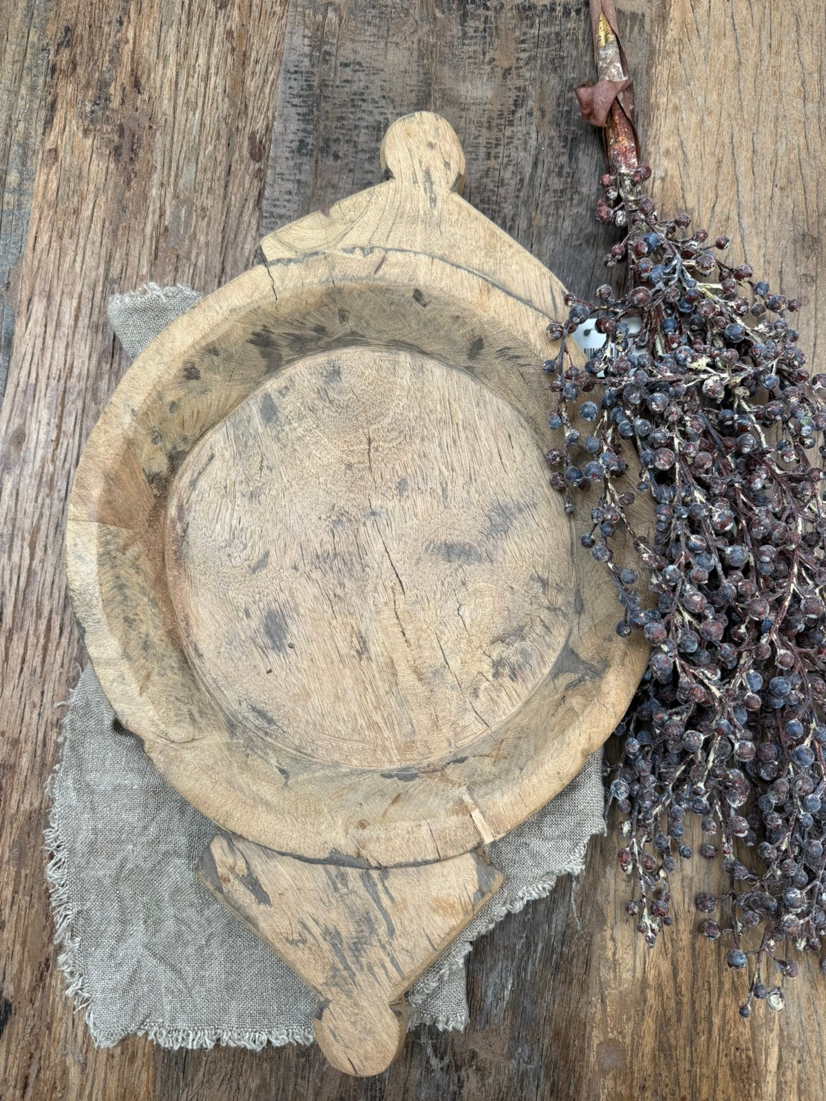 3030, Oude houten Chapati schaal, Verzenden, Zo goed als nieuw, Rond, Hout