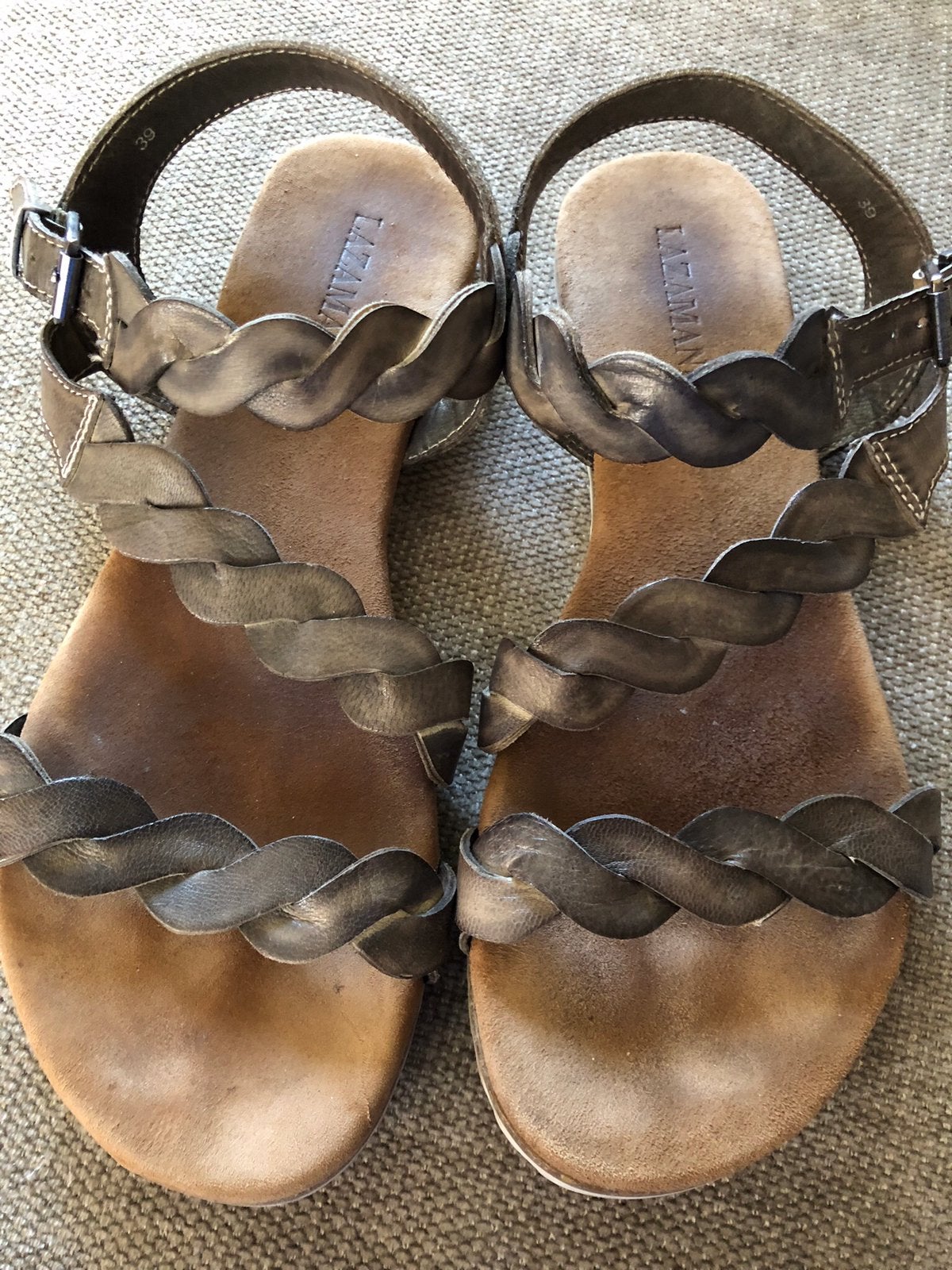 Lazamani leren sandalen maat 39, Bruin, Zo goed als nieuw, Sandalen of Muiltjes, Ophalen of Verzenden