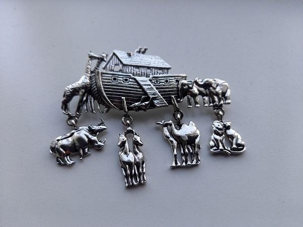 Broche ark van Noah met dieren  , Verzenden, Nieuw, Zilver, Overige materialen