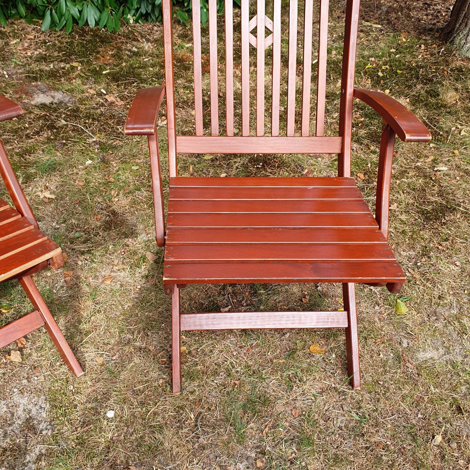 3 hardhouten brocante inklapbare stoelen en 1 tafel, Tuin en Terras, Tuinsets en Loungesets, Gebruikt, Tuinset, Hout, Eettafel