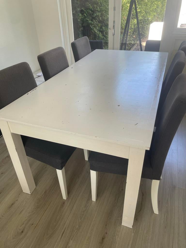 Witte eettafel met 4 lades, Huis en Inrichting, Tafels | Eettafels, Ophalen, Gebruikt, 50 tot 100 cm, Vijf personen of meer