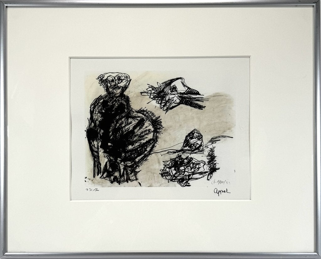 65. Litho, Karel Appel – abstracte compositie met figuren, Ophalen of Verzenden