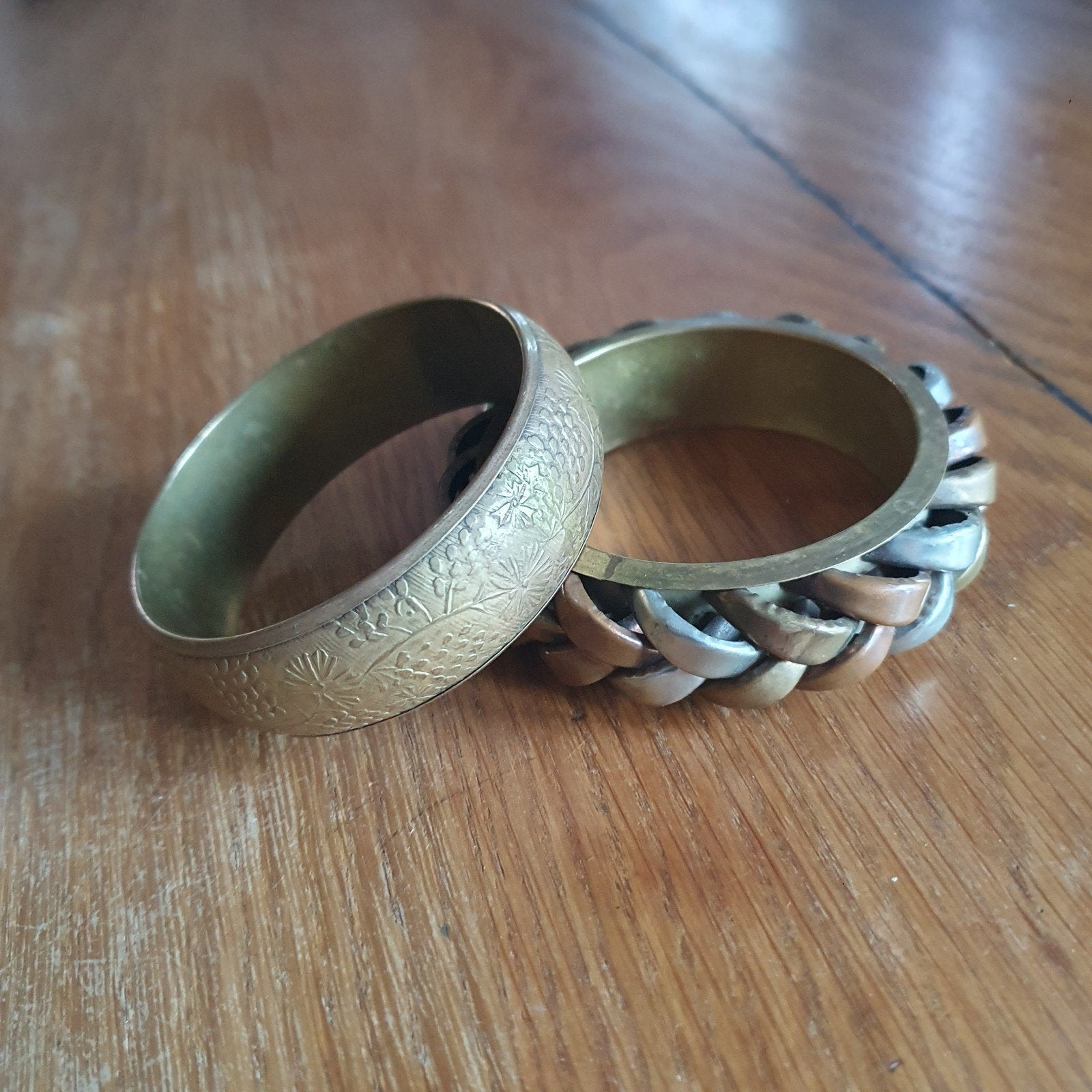Vintage Bangle Armbanden koper messing samen voor, Ophalen of Verzenden, Goud