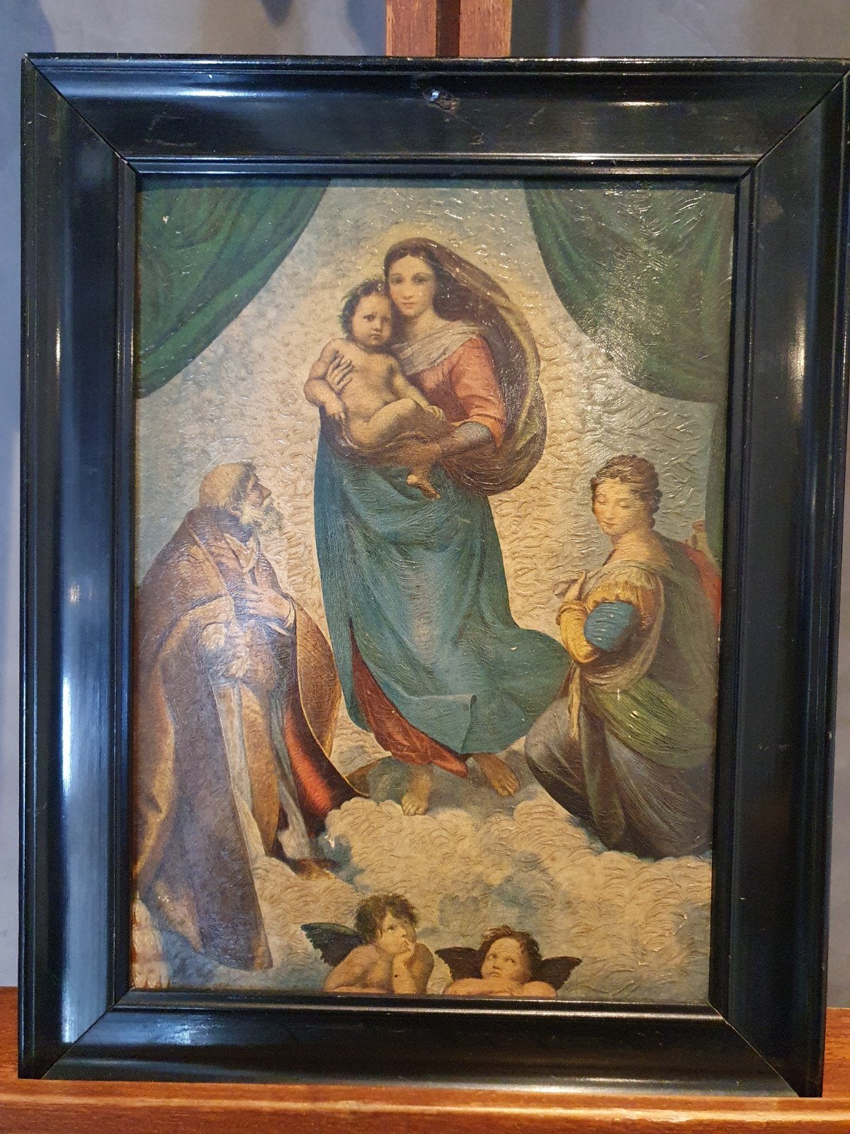 Antieke reproductie van Rafaëls Sixtijnse Madonna, Ophalen of Verzenden