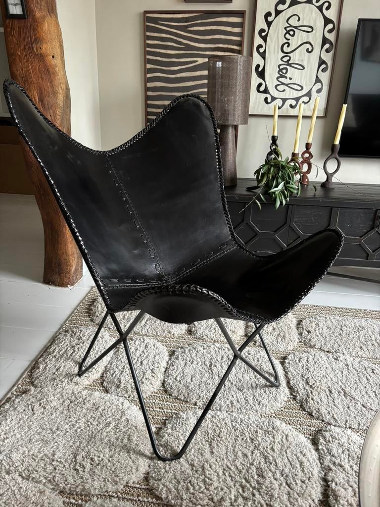 Fauteuil buffelleer / leer Karwei, Huis en Inrichting, Stoelen, Ophalen, Zo goed als nieuw, Leer, Eén