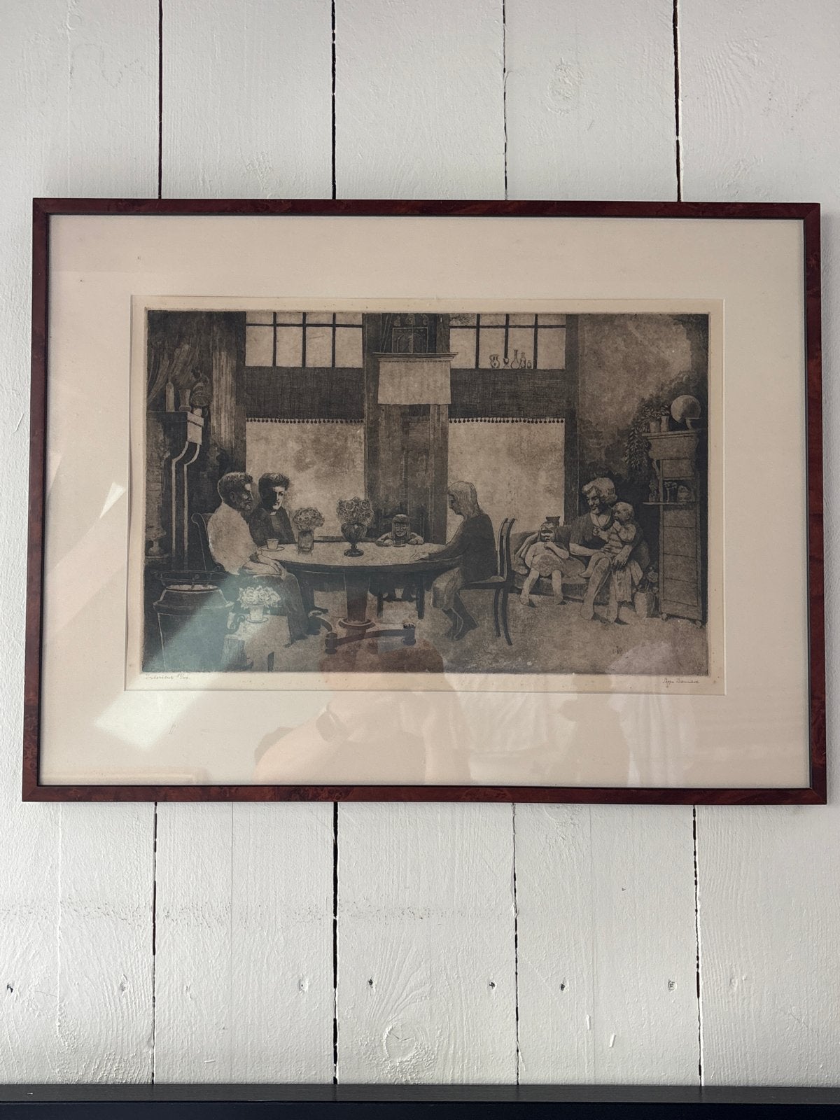 Ets van Poppe Damave - Gezellig samenzijn, Dagelijks leven, Ets, Ophalen of Verzenden, Gesigneerd