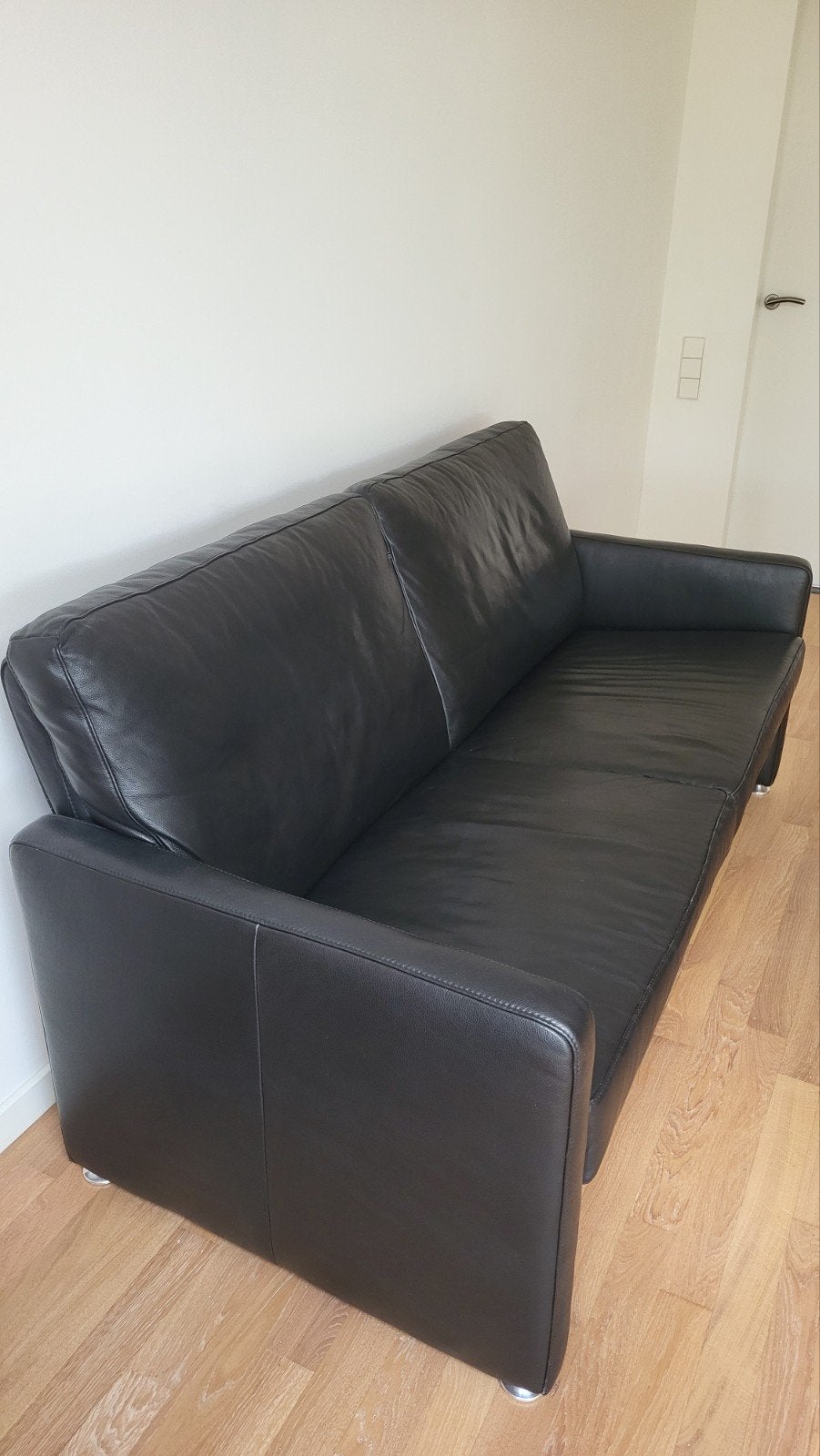 Zwarte leren bank, 2.5 zits., Ophalen, Gebruikt, Overige maten, 150 tot 200 cm