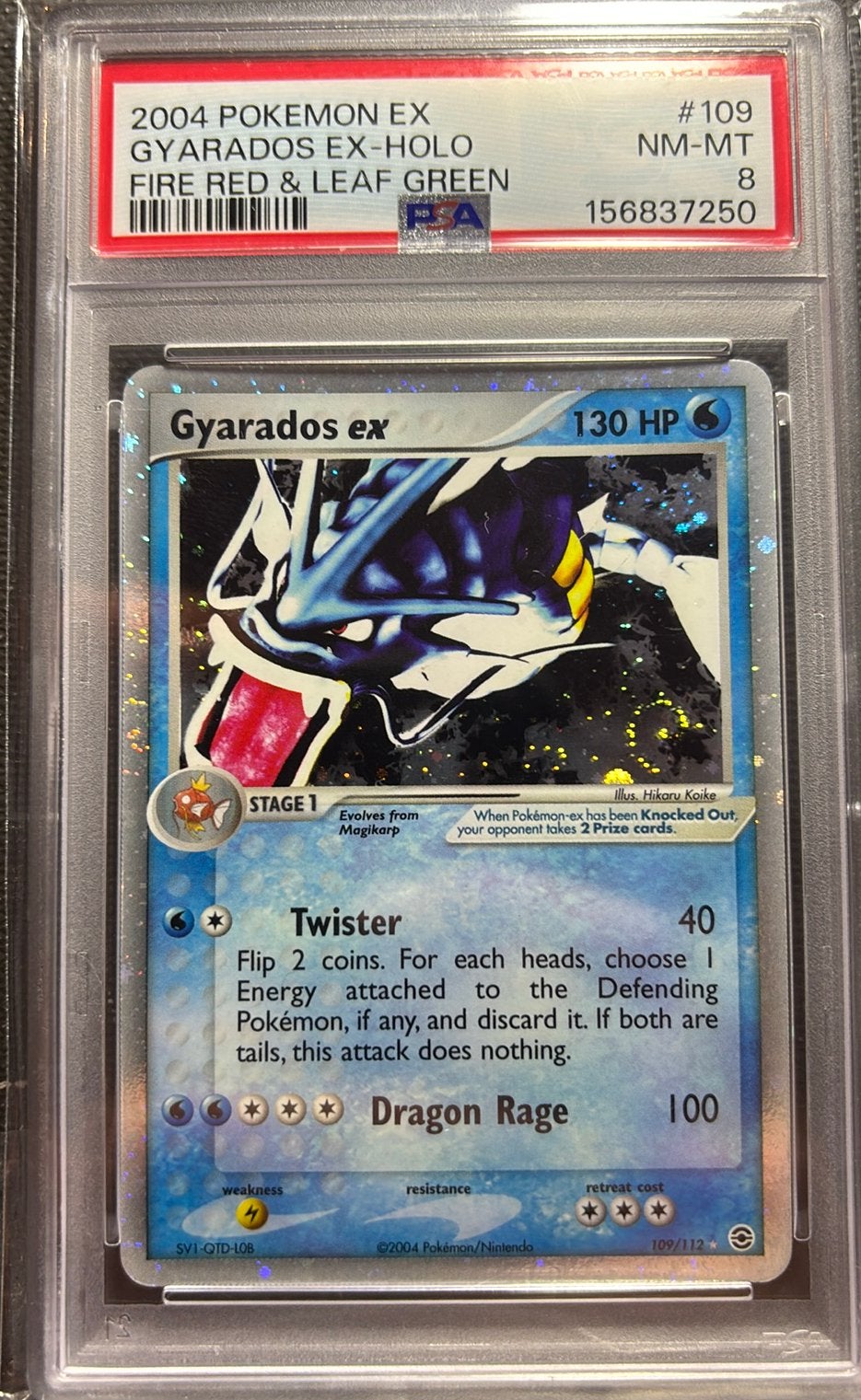 Gyarados ex 109/112, fire red and leaf green, vintage psa 8!, Ophalen, Zo goed als nieuw