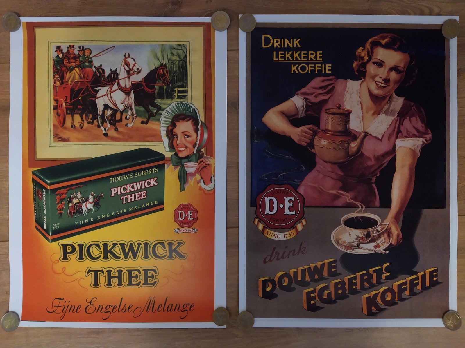 Posters Pickwick Thee en Douwe Egberts Koffie, Ophalen of Verzenden, Deurposter of groter, Rechthoekig Staand, Reclame