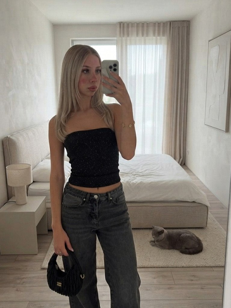 Subdued Going-Out Square Tube Top – Zwart Glitter – Maat S, Zwart, Nieuw, Ophalen of Verzenden, Subdued