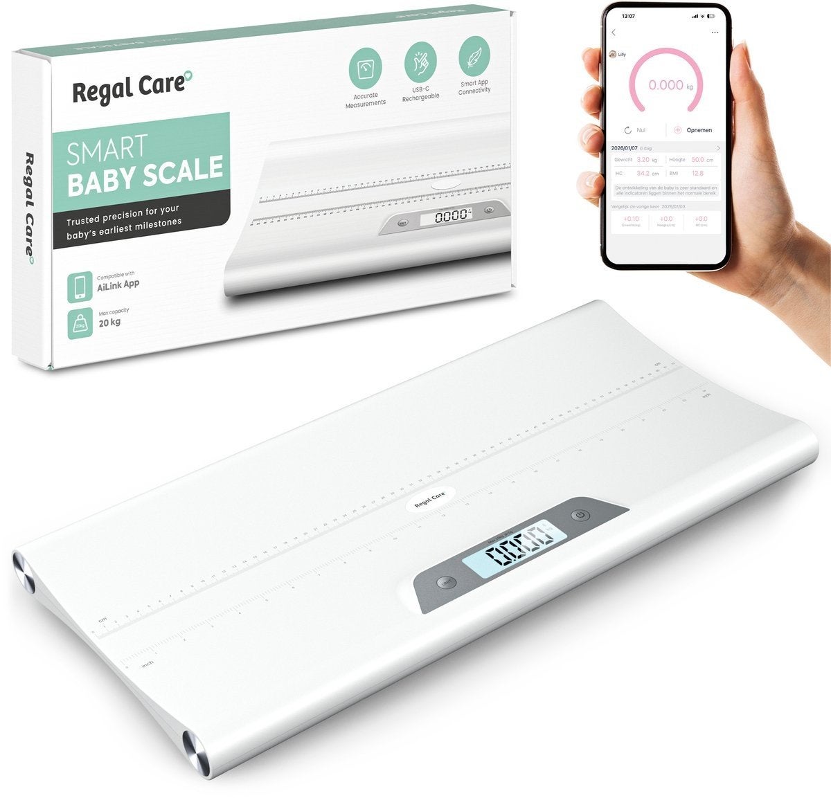 Regal Care Digitale Babyweegschaal - USB-C Oplaadbaar, Ophalen of Verzenden, Nieuw