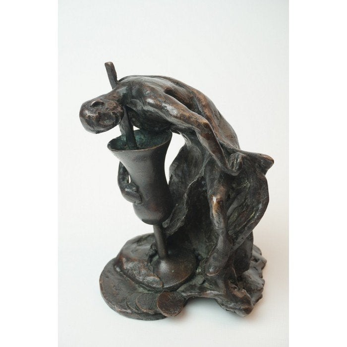 # Bronze beeld van een man met een wijnglas en geld, Ophalen of Verzenden, Brons, Beeld, Man