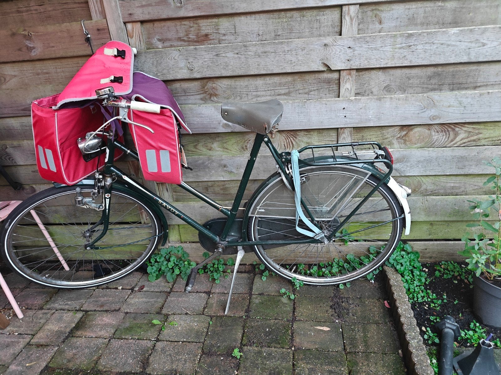 Vintage Damesfiets - Groen met fietstassen, Overige merken, Terugtraprem, Ophalen of Verzenden, 53 tot 56 cm